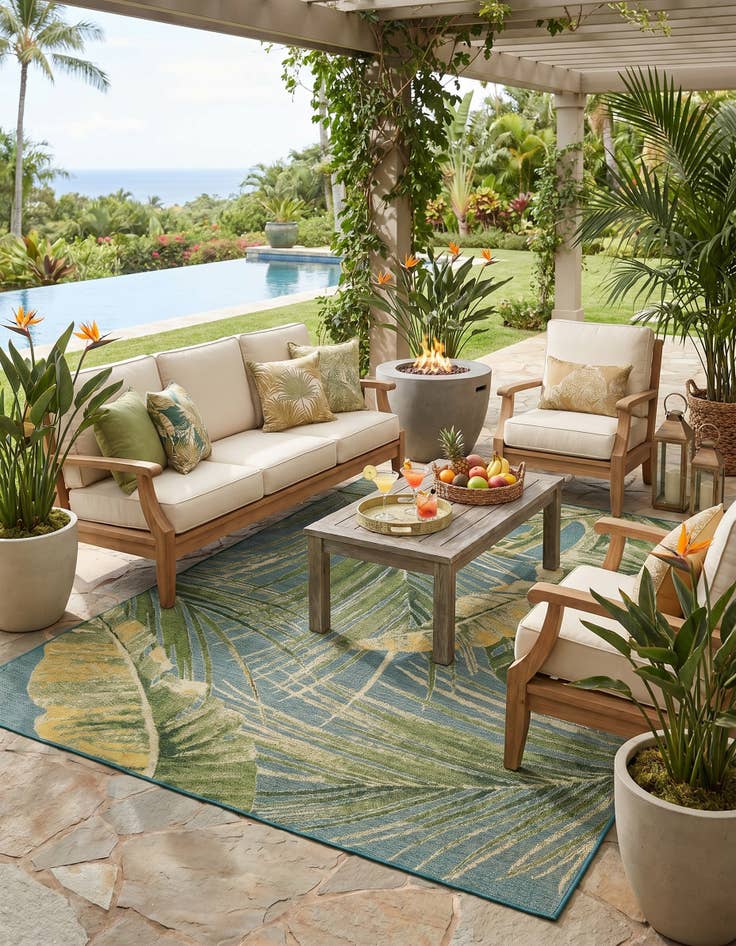 Detail image of 9' x 12' Easy-Clean Botanical Indoor / Outdoor Rug