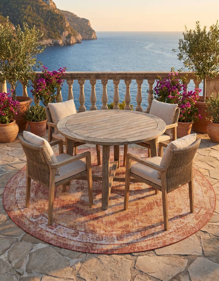 Detail image of 10' x 10' Easy-Clean Traditional Indoor / Outdoor Round Rug