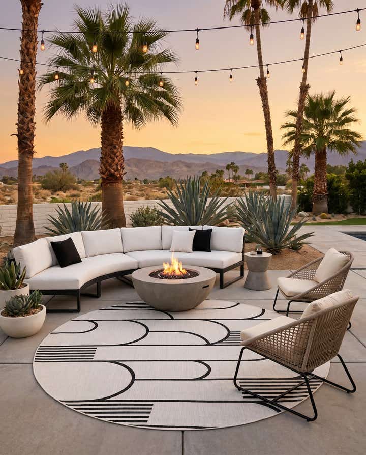 10' x 10' Easy-Clean Modern Indoor / Outdoor Round Rug