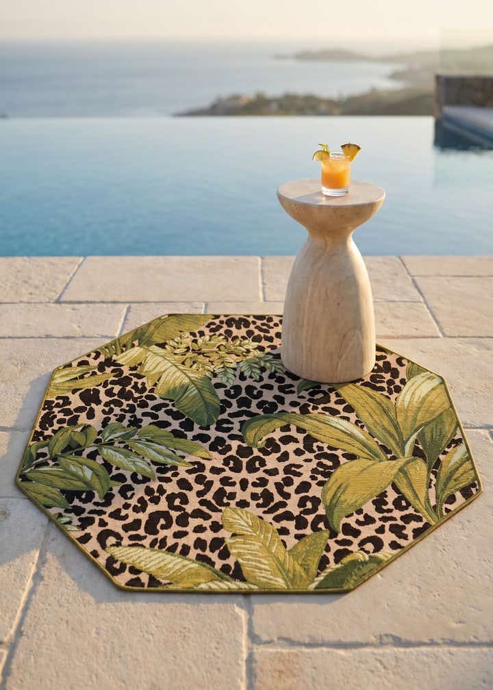 4' x 4' Easy-Clean Botanical Indoor / Outdoor Octagon Rug