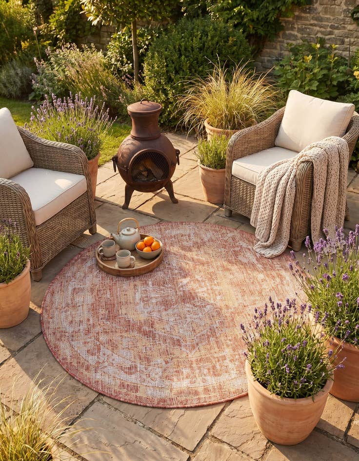 Detail image of 4' x 4' Easy-Clean Traditional Indoor / Outdoor Round Rug