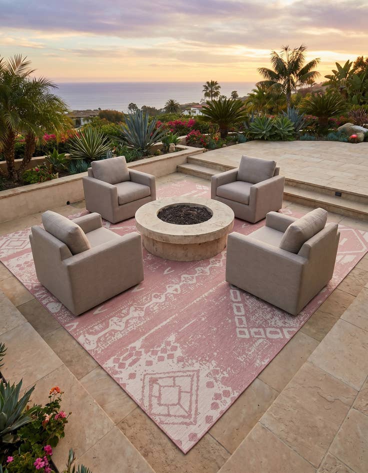 Detail image of 13' x 13' Easy-Clean Bohemian Indoor / Outdoor Square Rug
