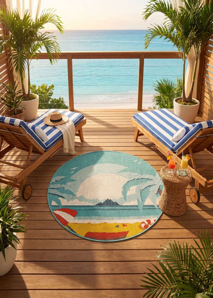 3' x 3' Easy-Clean Coastal Indoor / Outdoor Round Rug