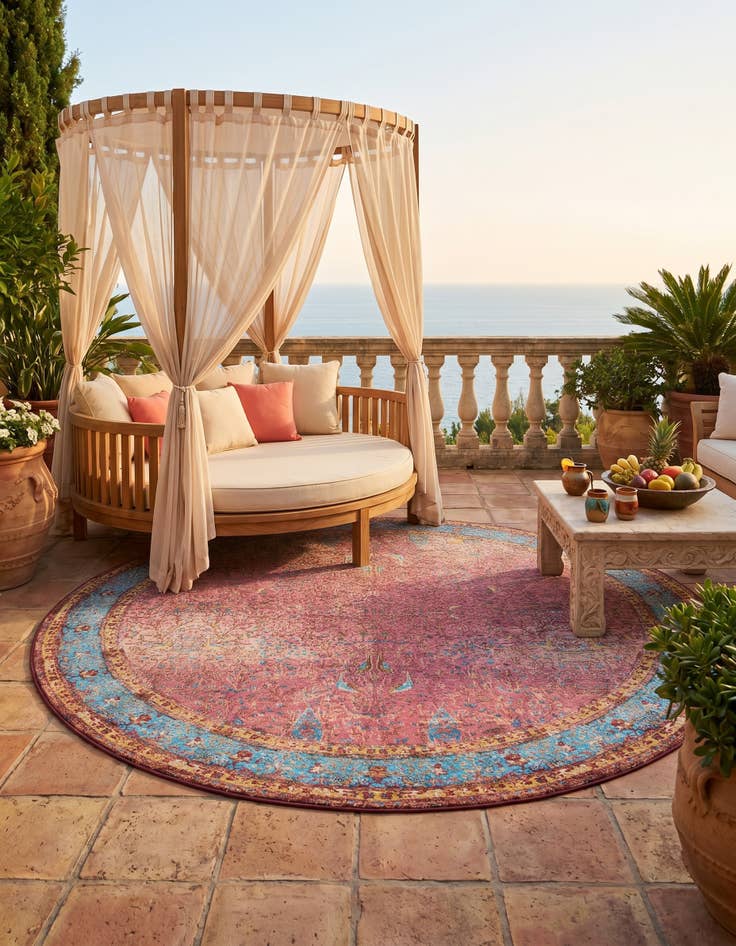 Detail image of 10' x 10' Easy-Clean Traditional Indoor / Outdoor Round Rug