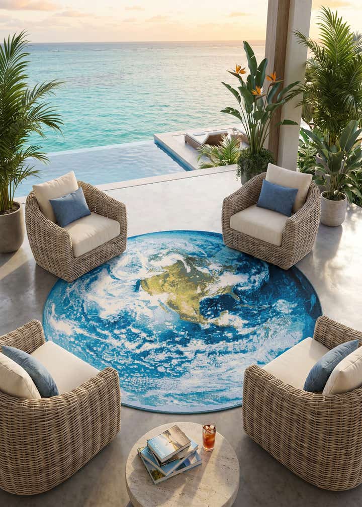 7' 10 x 7' 10 Easy-Clean Modern Indoor / Outdoor Round Rug
