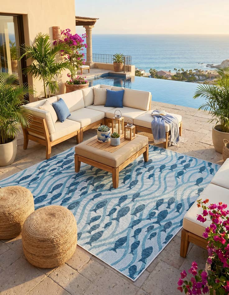 Detail image of 7' 10 x 7' 10 Easy-Clean Coastal Indoor / Outdoor Square Rug