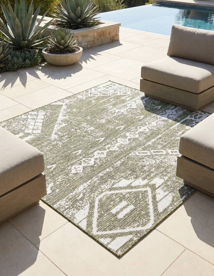 Detail image of 5' 3 x 5' 3 Easy-Clean Bohemian Indoor / Outdoor Square Rug