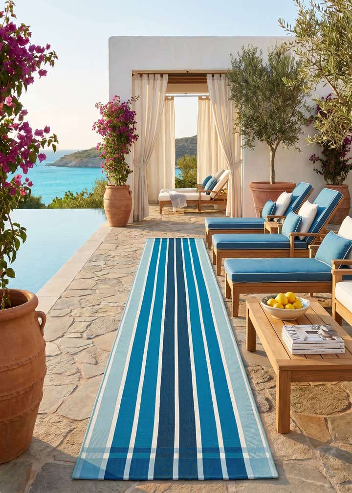 2' 7 x 12' Easy-Clean Striped Indoor / Outdoor Runner Rug