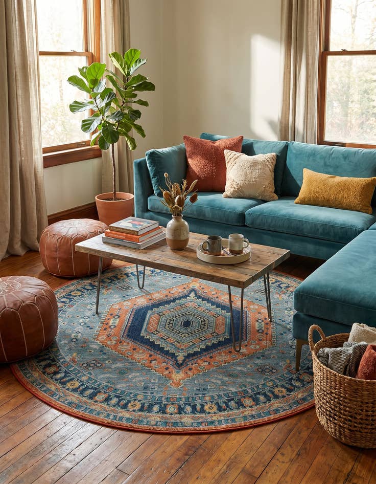 Detail image of 7' 10 x 7' 10 Easy-Clean Baja Indoor / Outdoor Round Rug