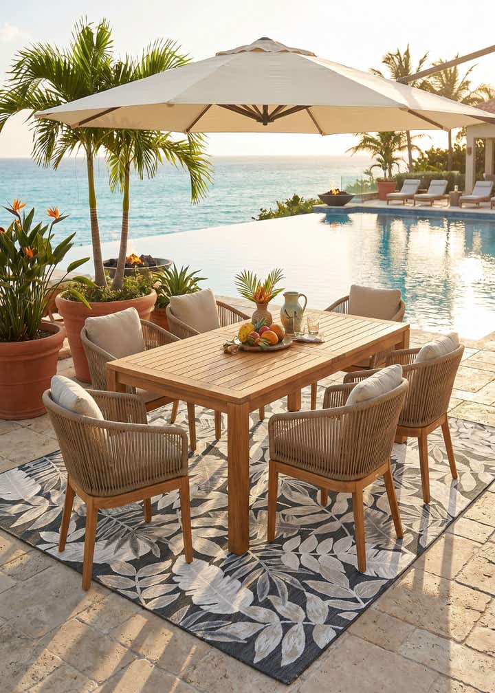8' 2 x 10' Easy-Clean Botanical Indoor / Outdoor Rug