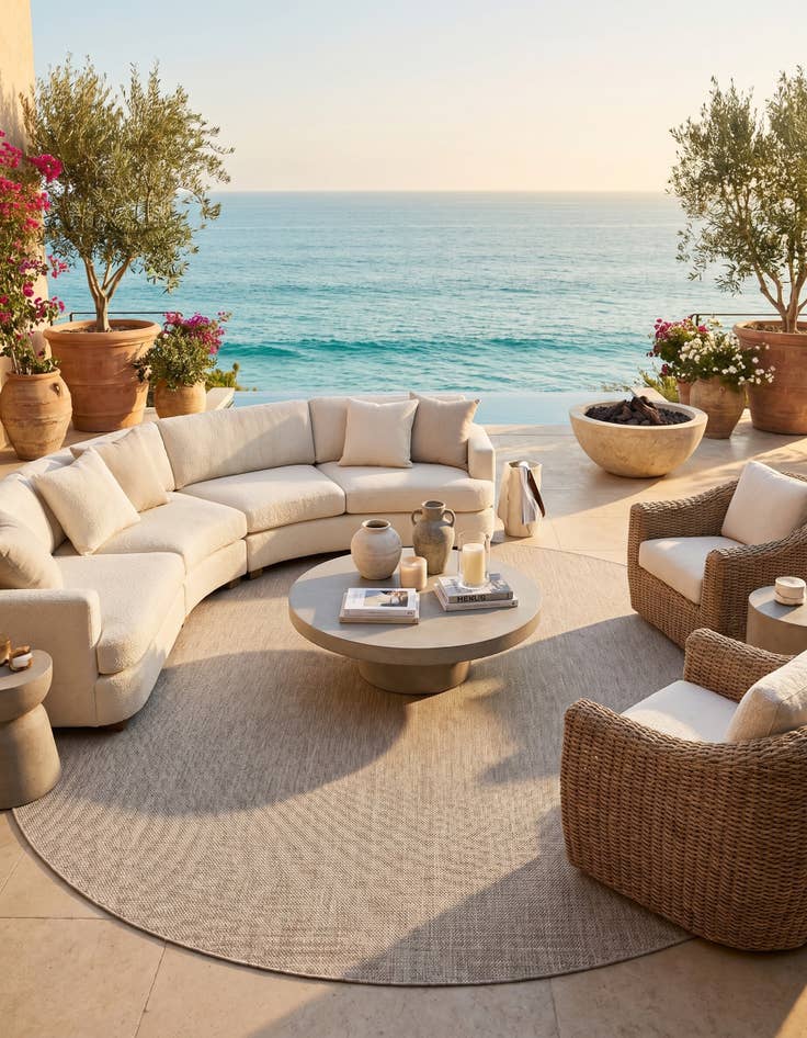 Detail image of 13' x 13' Easy-Clean Solid Indoor / Outdoor Round Rug