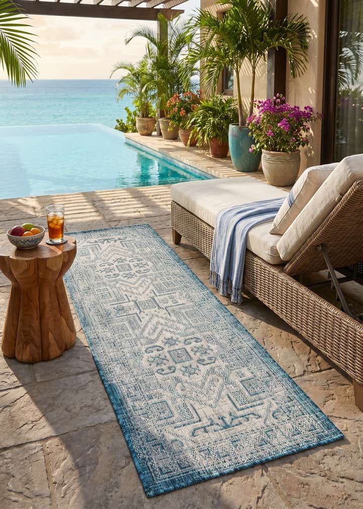 2' x 6' Easy-Clean Aztec Indoor / Outdoor Runner Rug
