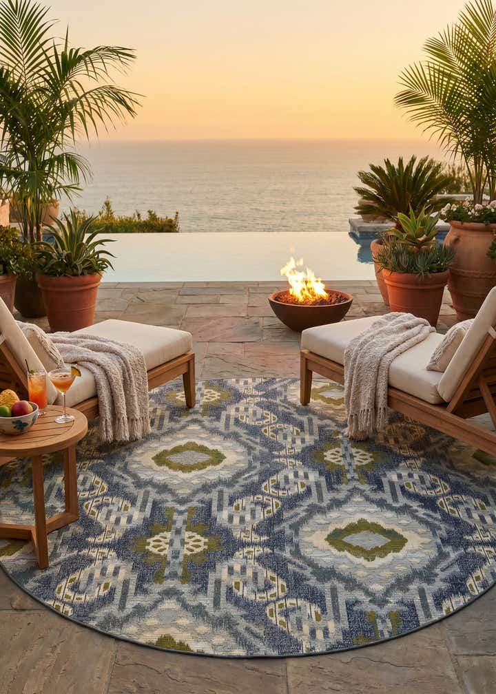 8' x 8' Easy-Clean Modern Indoor / Outdoor Round Rug