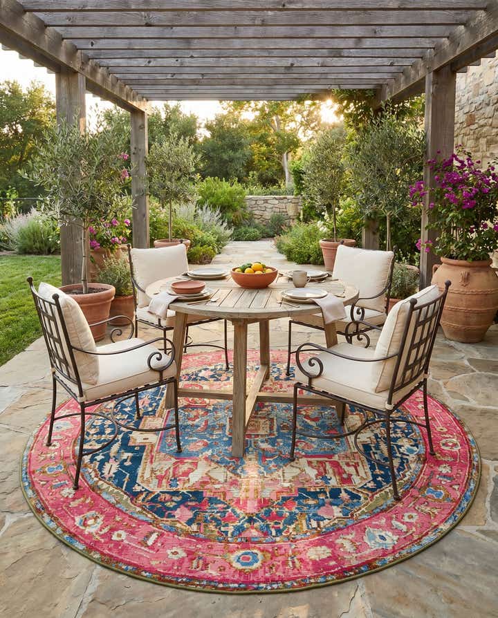 7' x 7' Easy-Clean Traditional Indoor / Outdoor Round Rug