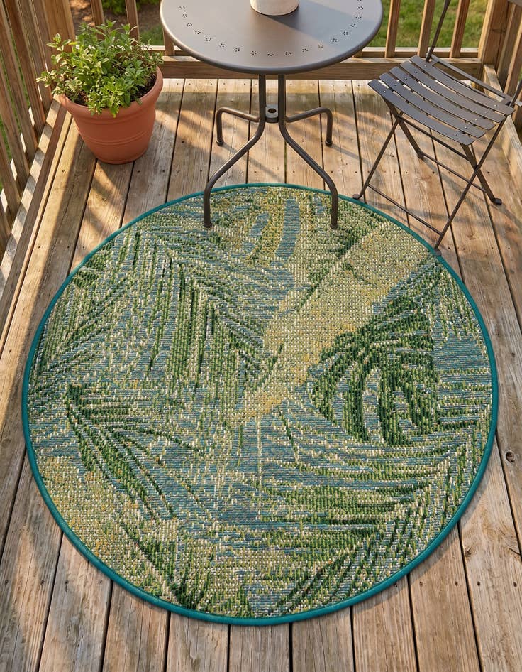 Detail image of 3' x 3' Easy-Clean Botanical Indoor / Outdoor Round Rug