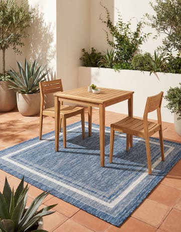 Blue Easy-Clean Border Indoor / Outdoor Square Rug