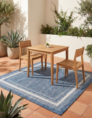 Blue Easy-Clean Border Indoor / Outdoor Square Rug