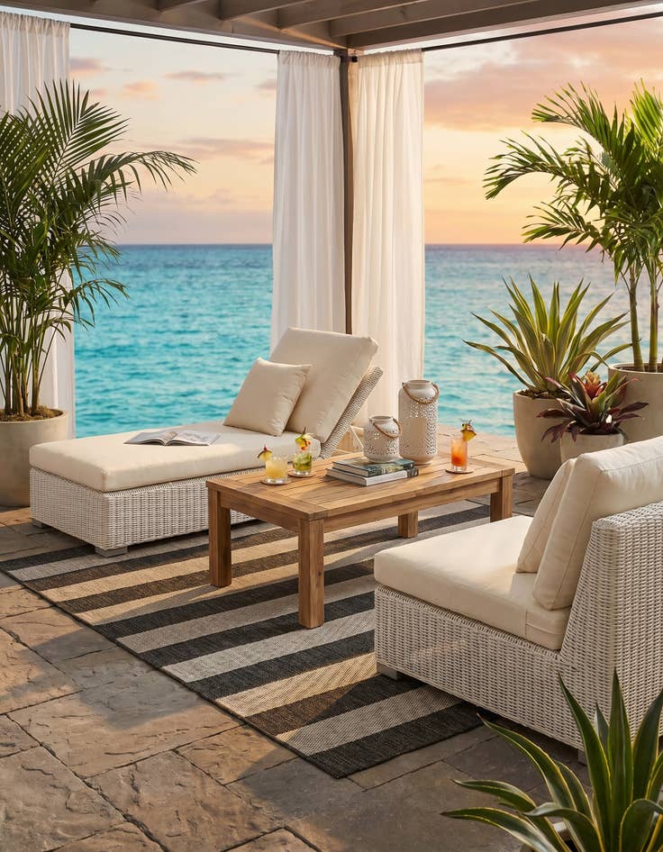 Detail image of 6' x 6' Easy-Clean Striped Indoor / Outdoor Square Rug