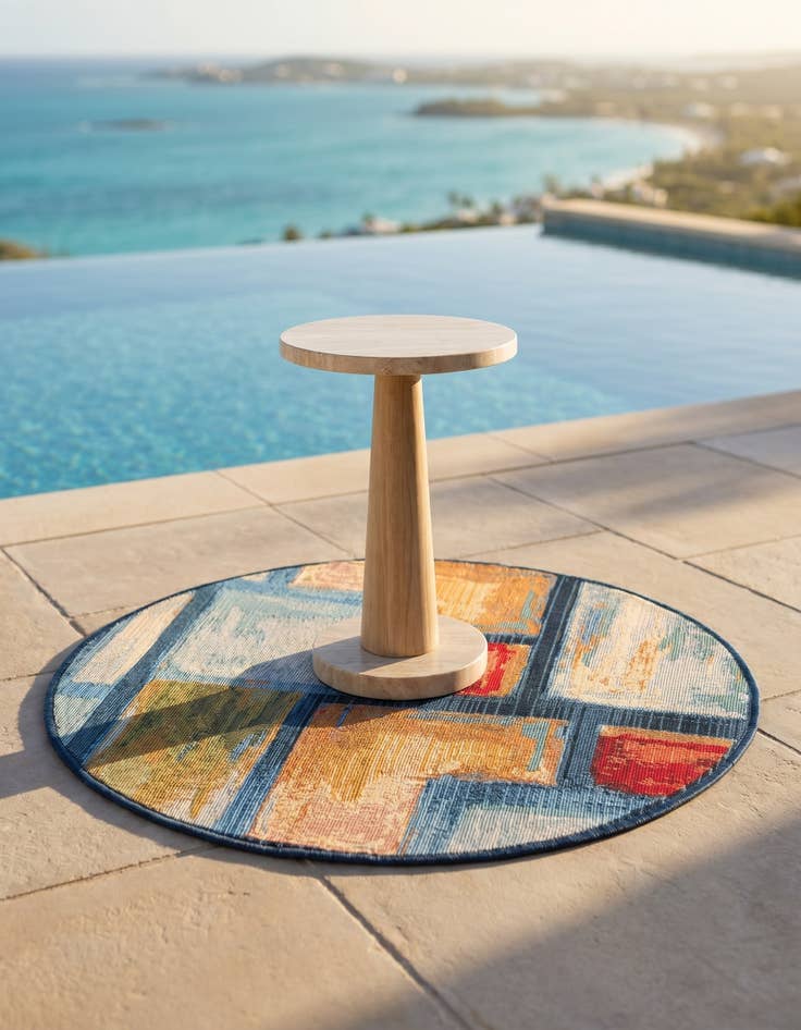 Detail image of 2' 7 x 2' 7 Easy-Clean Modern Indoor / Outdoor Round Rug