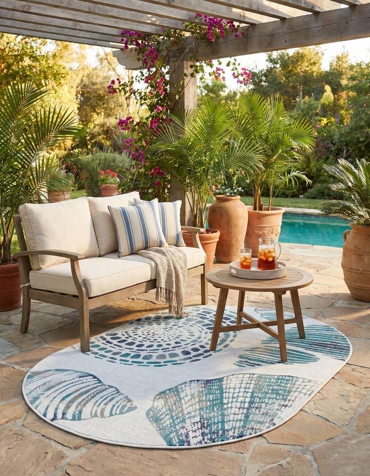 Detail image of 4' x 6' Easy-Clean Coastal Indoor / Outdoor Oval Rug
