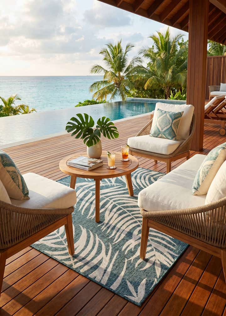5' 3 x 5' 3 Easy-Clean Botanical Indoor / Outdoor Square Rug