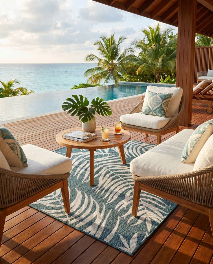 Detail image of 5' 3 x 5' 3 Easy-Clean Botanical Indoor / Outdoor Square Rug