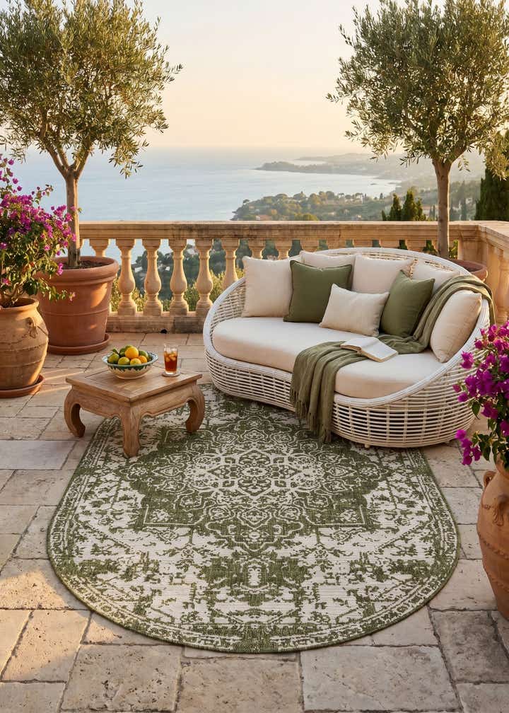 5' 3 x 8' Easy-Clean Jill Zarin Dubai Indoor / Outdoor Oval Rug
