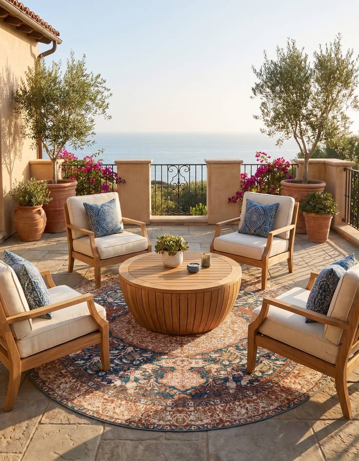 Detail image of 7' 10 x 7' 10 Easy-Clean Traditional Indoor / Outdoor Round Rug