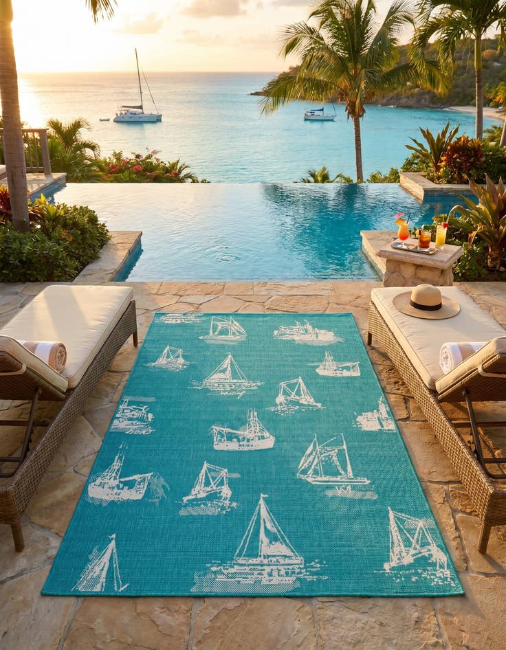 Detail image of 5' 3 x 8' Easy-Clean Coastal Indoor / Outdoor Rug