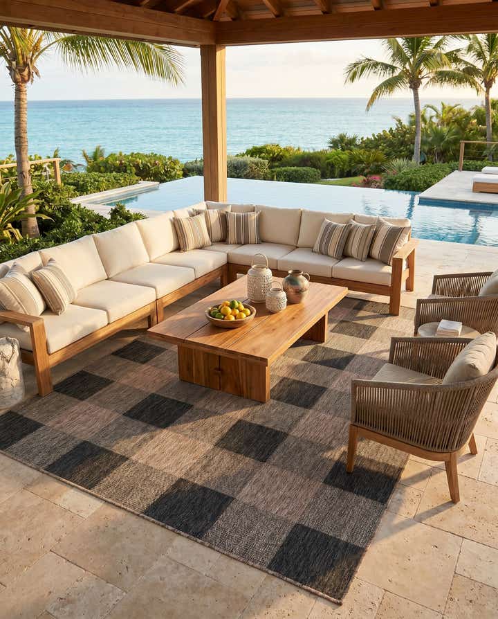 6' x 9' Easy-Clean Checkered Indoor / Outdoor Rug