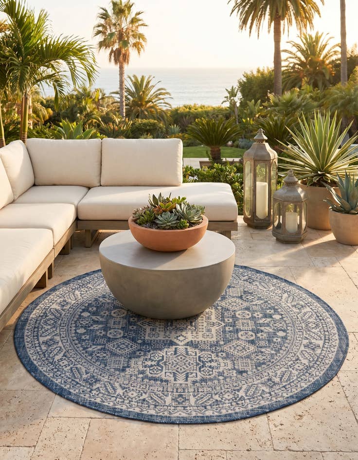 Detail image of 5' 3 x 5' 3 Easy-Clean Aztec Indoor / Outdoor Round Rug