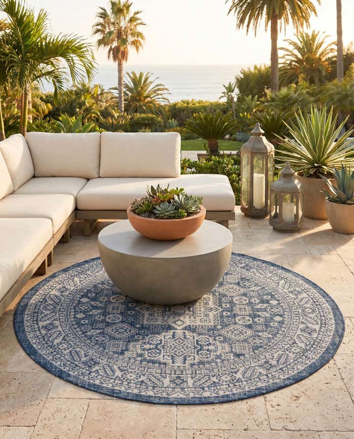 5' 3 x 5' 3 Easy-Clean Aztec Indoor / Outdoor Round Rug