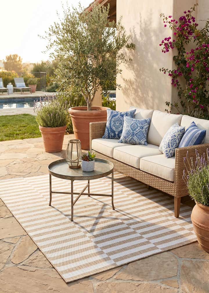 5' 3 x 7' Easy-Clean Striped Indoor / Outdoor Rug
