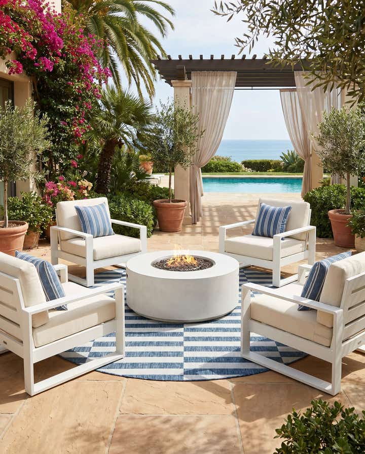 7' 10 x 7' 10 Easy-Clean Striped Indoor / Outdoor Round Rug