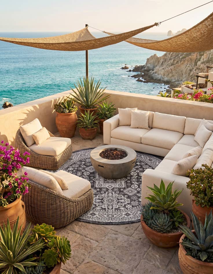 Detail image of 7' 10 x 7' 10 Easy-Clean Aztec Indoor / Outdoor Round Rug