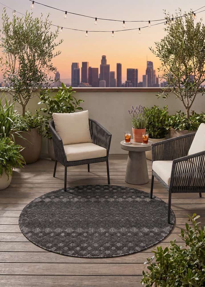 4' x 4' Easy-Clean Trellis Textured Indoor / Outdoor Round Rug