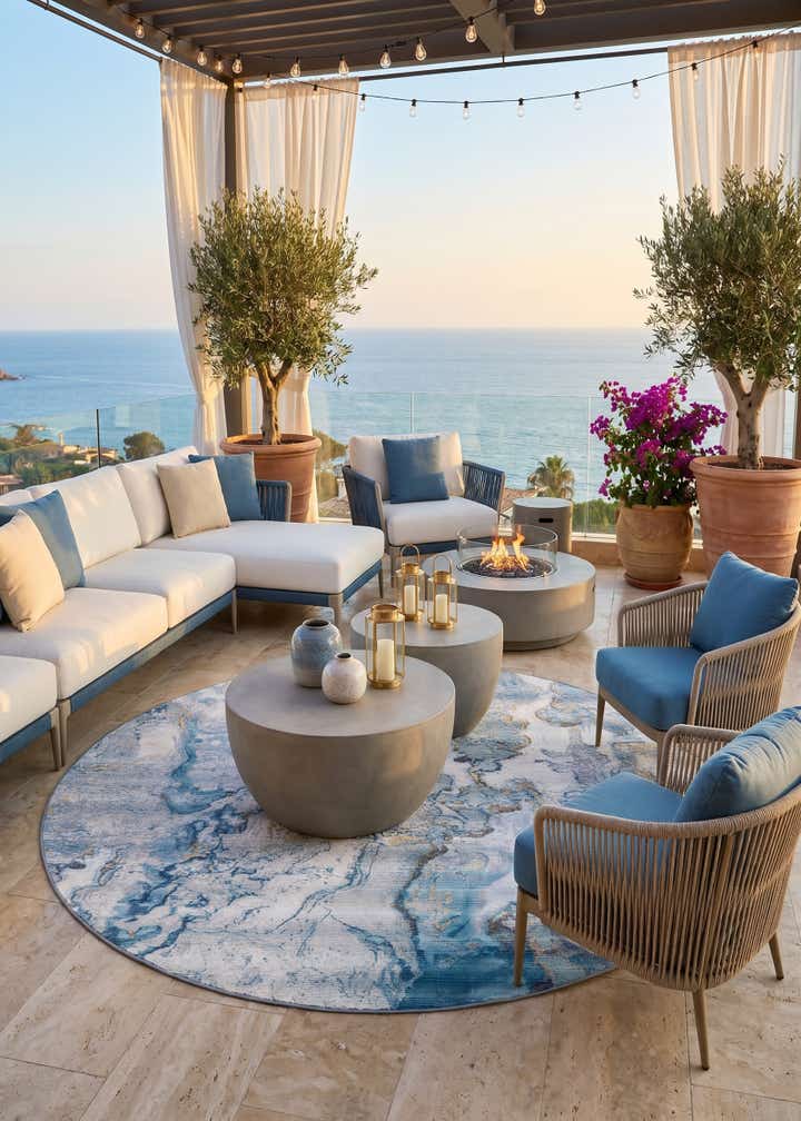 10' x 10' Easy-Clean Modern Indoor / Outdoor Round Rug