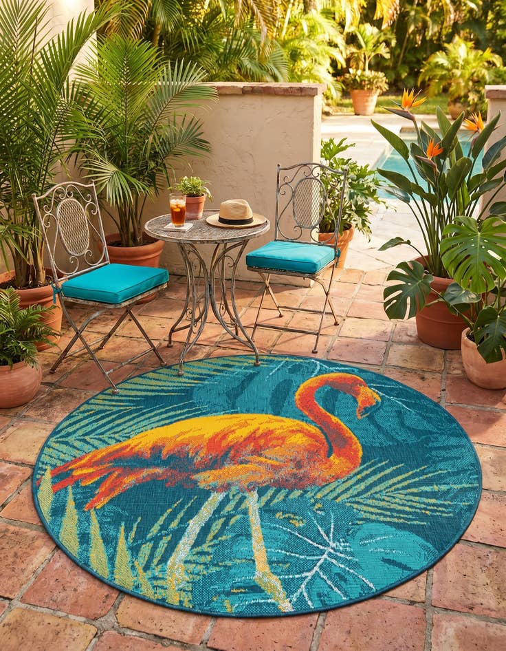 Detail image of 4' x 4' Easy-Clean Coastal Indoor / Outdoor Round Rug
