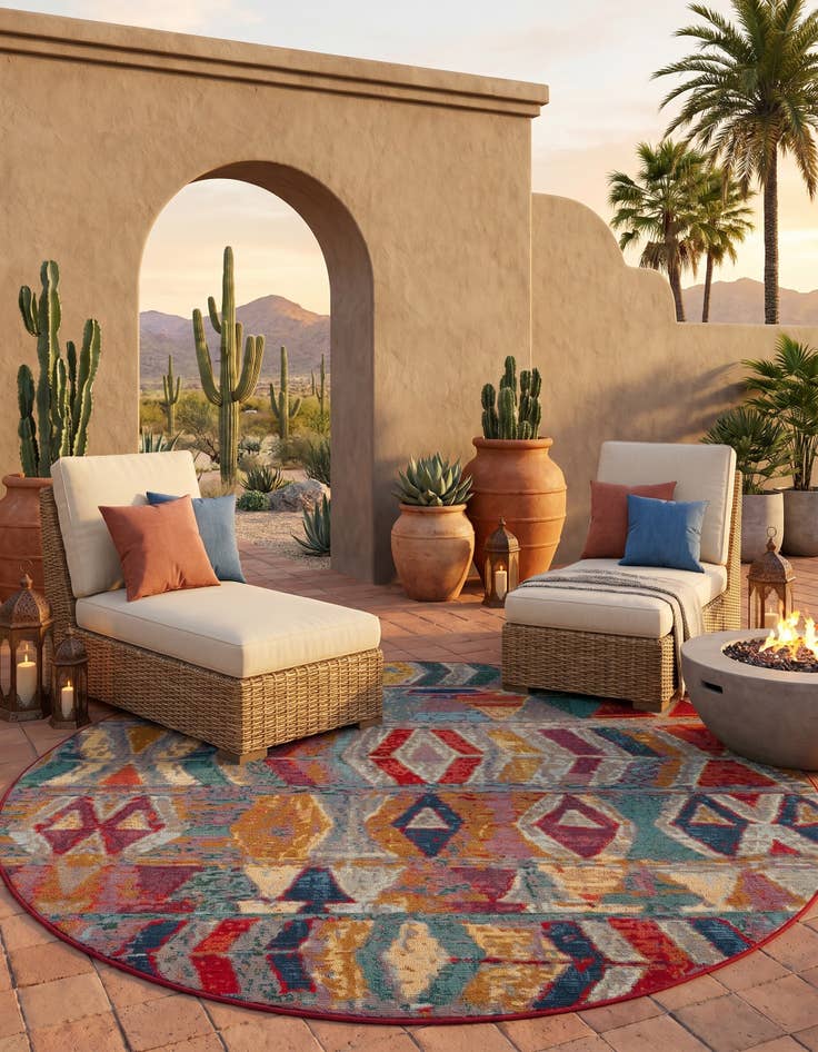 Detail image of 6' x 6' Easy-Clean Modern Indoor / Outdoor Round Rug