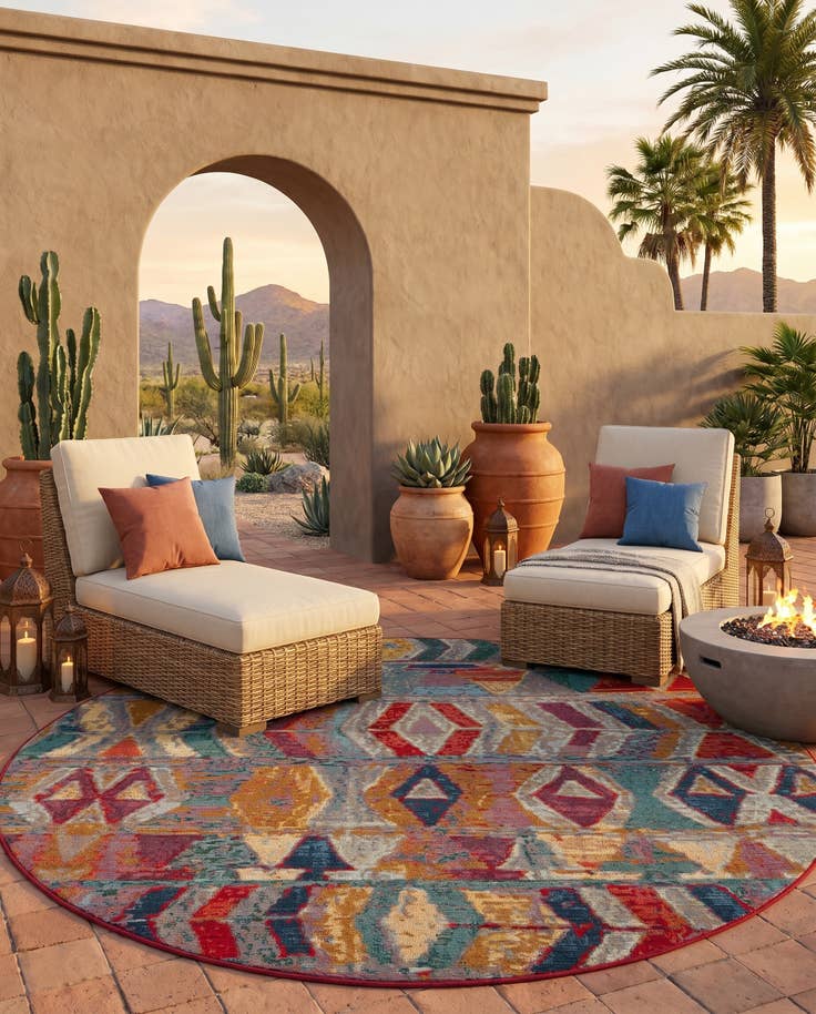 Detail image of 6' x 6' Easy-Clean Modern Indoor / Outdoor Round Rug