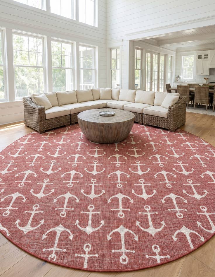 Detail image of 13' x 13' Easy-Clean Coastal Indoor / Outdoor Round Rug
