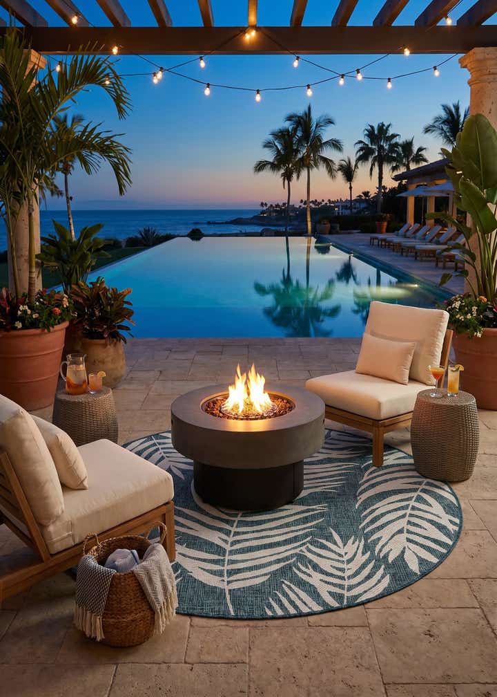 5' 3 x 5' 3 Easy-Clean Botanical Indoor / Outdoor Round Rug
