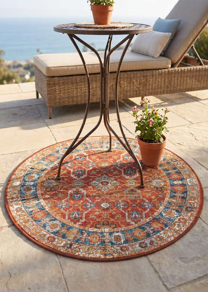 3' x 3' Easy-Clean Traditional Indoor / Outdoor Round Rug
