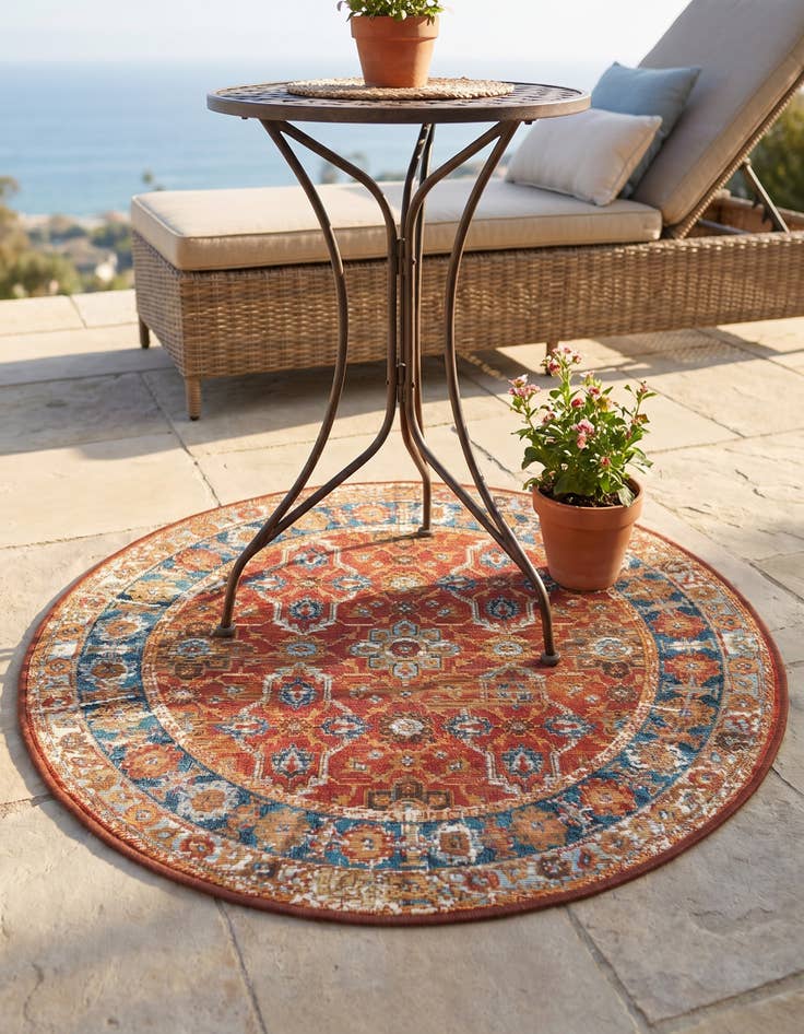 Detail image of 3' x 3' Easy-Clean Traditional Indoor / Outdoor Round Rug