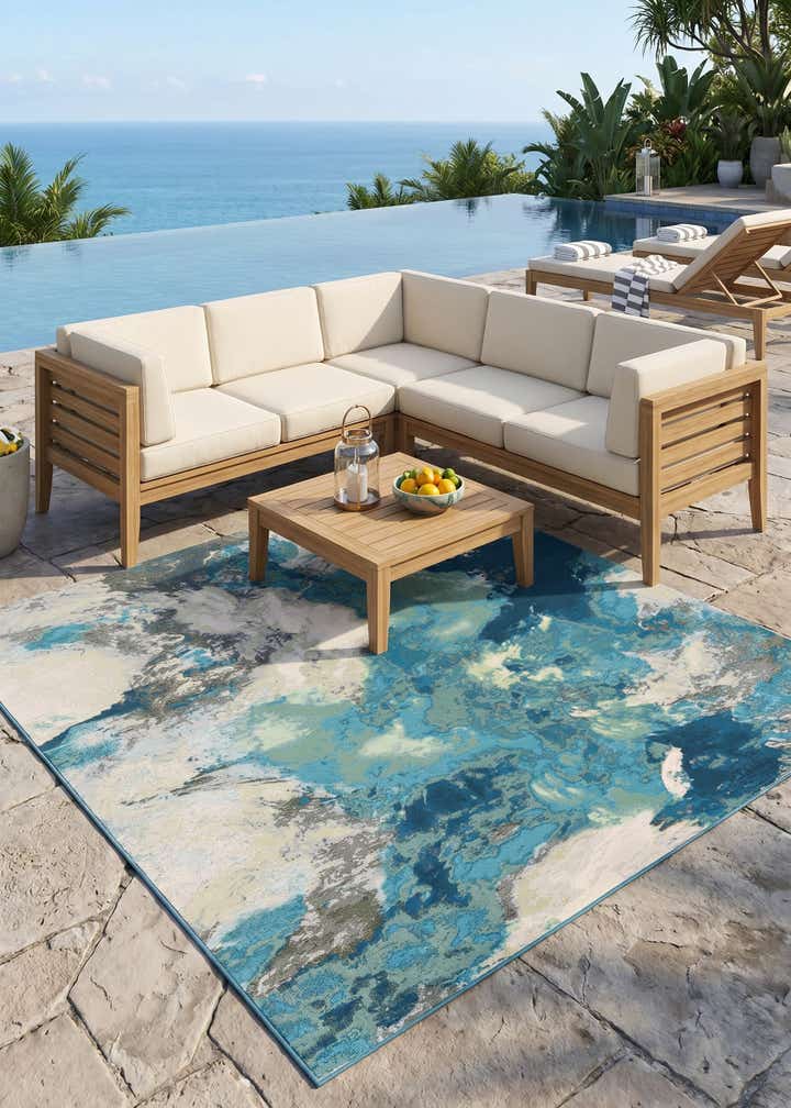 7' 10 x 7' 10 Easy-Clean Modern Indoor / Outdoor Square Rug