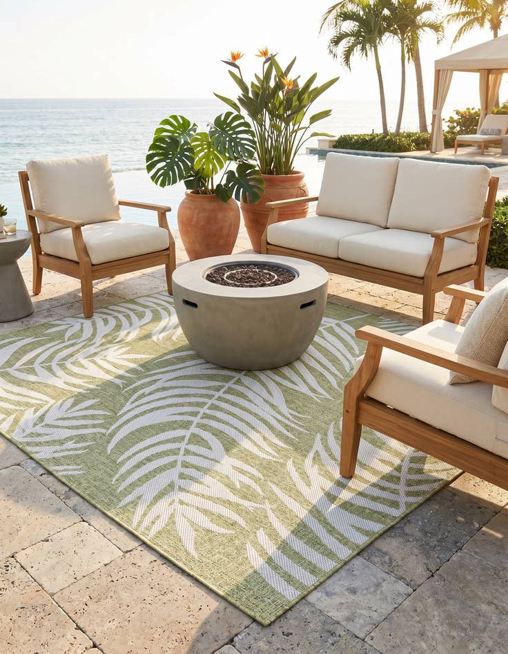 Detail image of 6' x 6' Easy-Clean Botanical Indoor / Outdoor Square Rug
