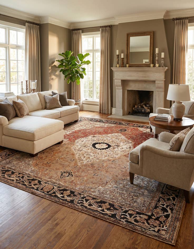 Detail image of 10' x 10' Easy-Clean Traditional Indoor / Outdoor Square Rug