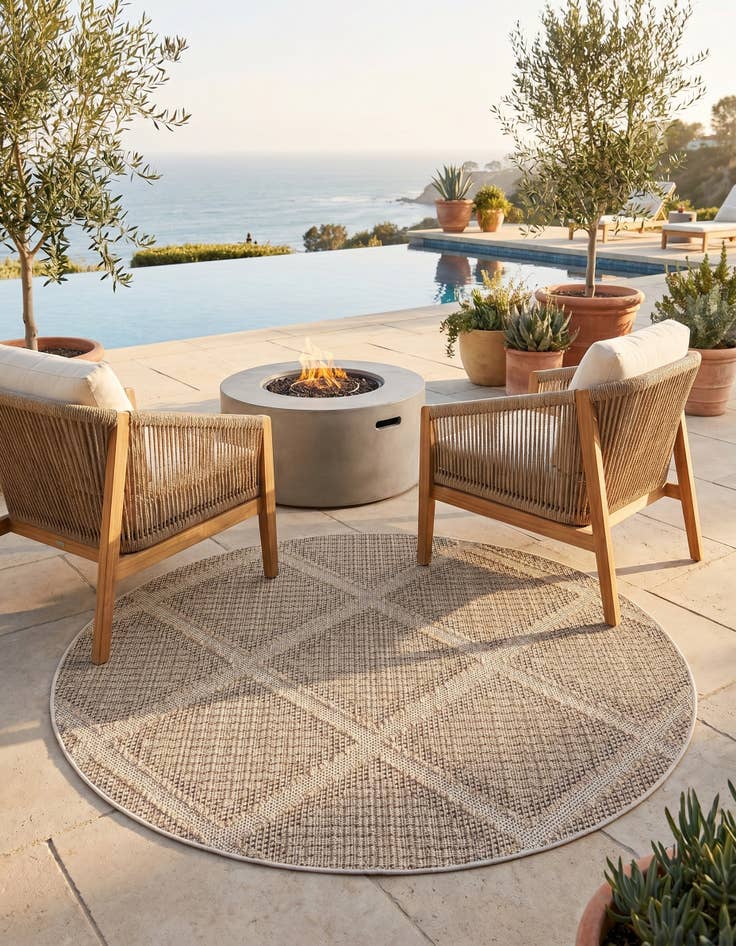 Detail image of 5' 3 x 5' 3 Easy-Clean Trellis Indoor / Outdoor Round Rug