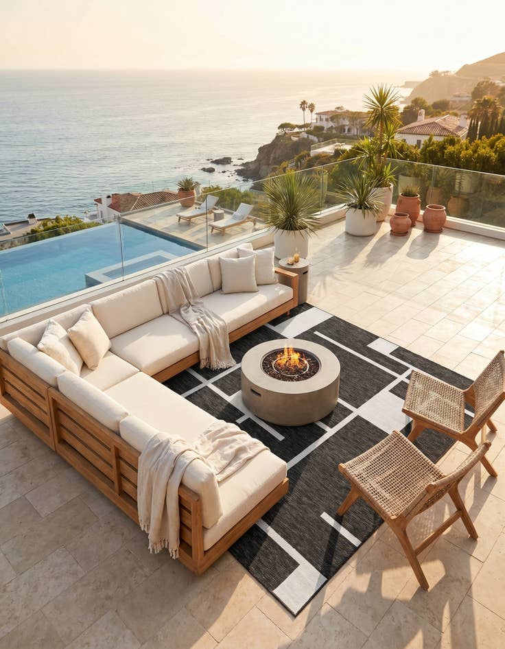 Detail image of 7' 10 x 7' 10 Easy-Clean Modern Indoor / Outdoor Square Rug