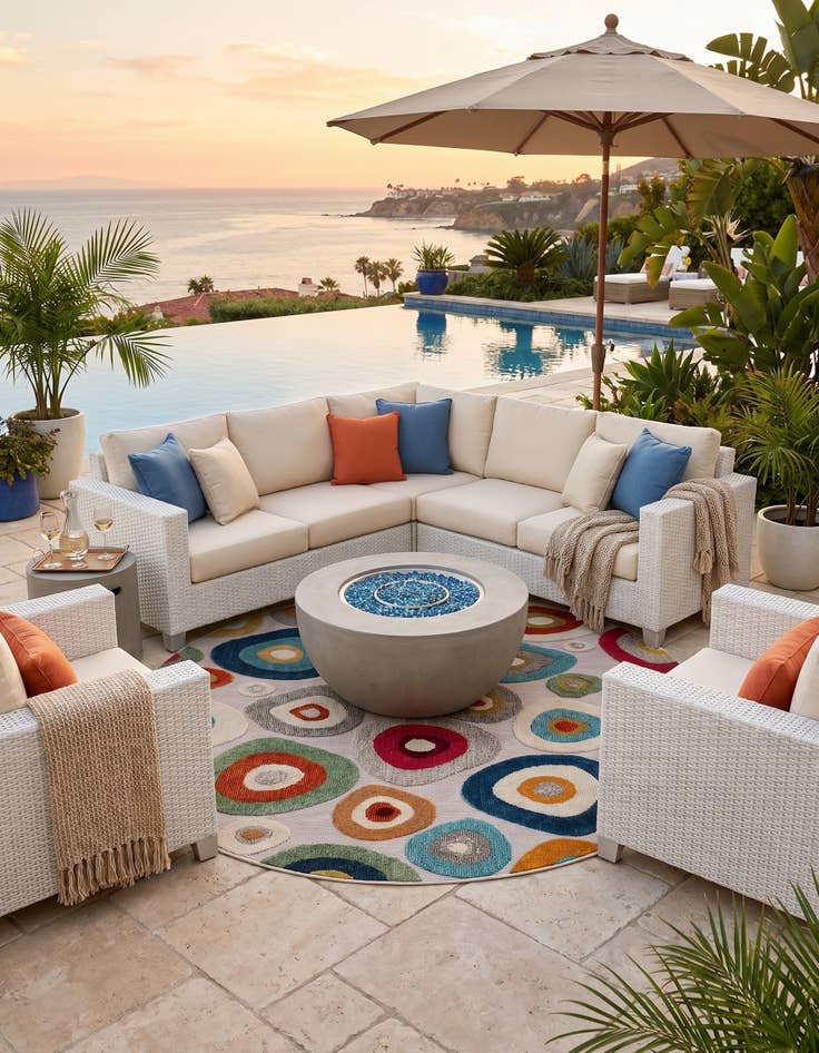 Detail image of 6' x 6' Easy-Clean Casablanca Indoor / Outdoor Round Rug